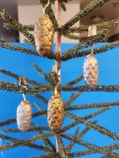 4 Antique Weighted Victorian Era Weighted Pinecone Christmas Tree Candle Holders