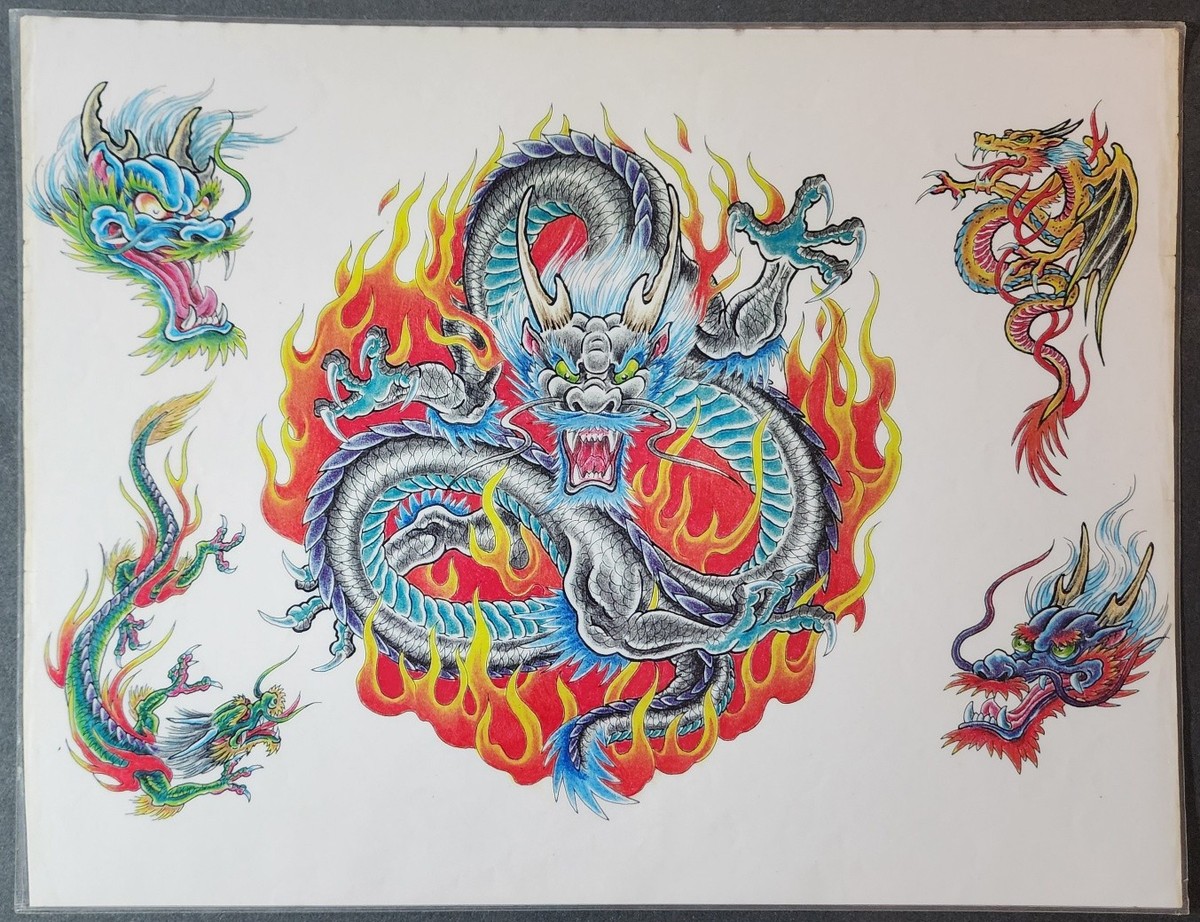 Vintage Paul Jeffries Tattoo Flash Sheet Japanese Traditional