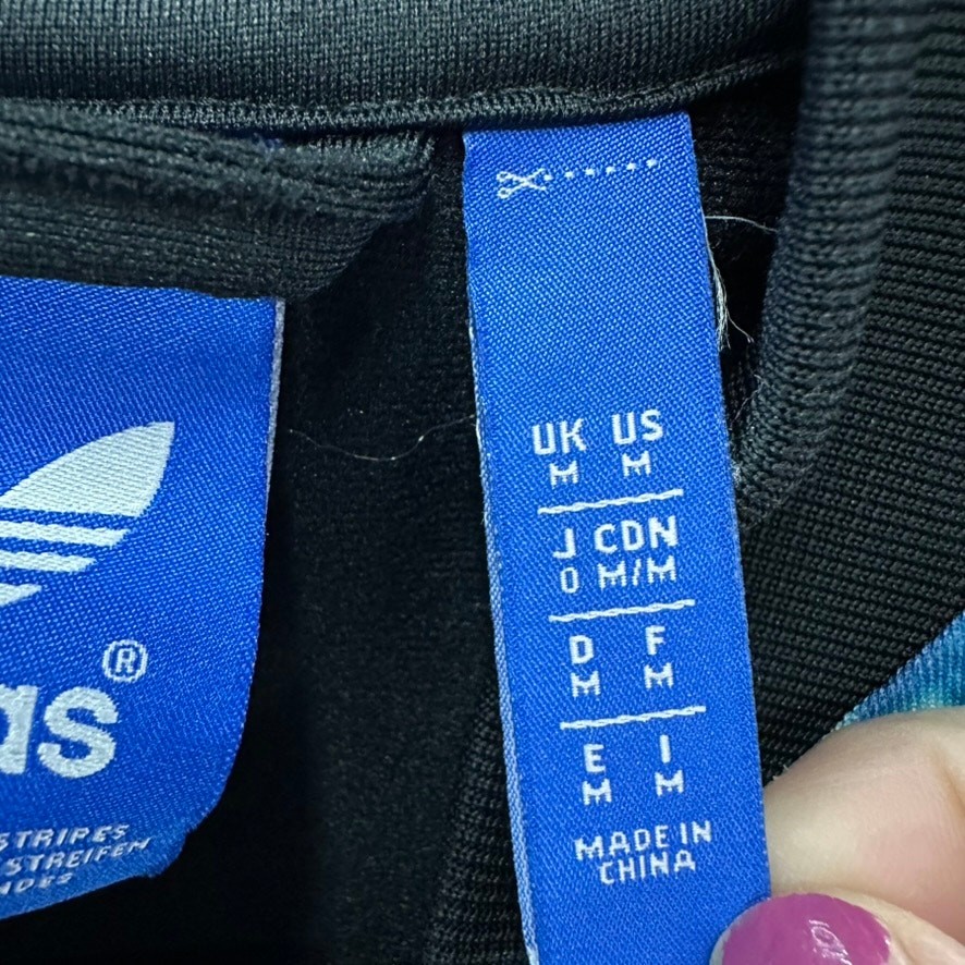 Adidas Men's Medium Blue Black Tie Die Full Zip Track Jacket Workout Activewear