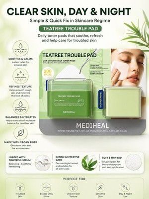 MEDIHEAL TEATREE TROUBLE PADS -200 PADS TEA TREE SKIN CARE -200 CT. AUTHENTIC