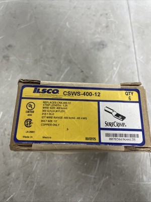 CSWS-400-12 Copper Compression Lugs Standard barrel 1-hole Blue Die  Lot of 6
