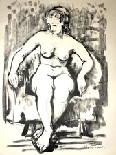 Large Lithograph – Seated Figure -1950s – J. Faure