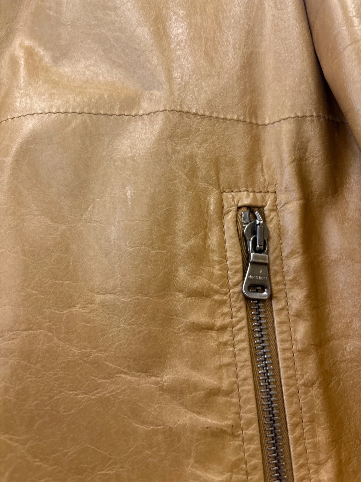 HUGO BOSS Single Leather Riders Jacket Men's Size 48 Brown image 7