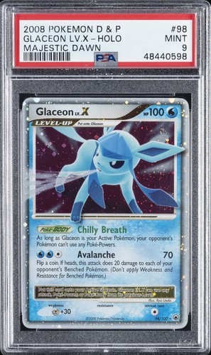 2008 POKEMON DIAMOND & PEARL MAJESTIC DAWN #98 GLACEON LV.X-HOLO PSA 9