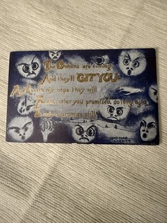 Antique Vintage Halloween Postcard Sandford Co Goblin Faces & Gold Foil