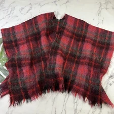 Royal Scot Mohair Shawl Blanket Wrap Scarf Red Pink Plaid Fringe Scotland