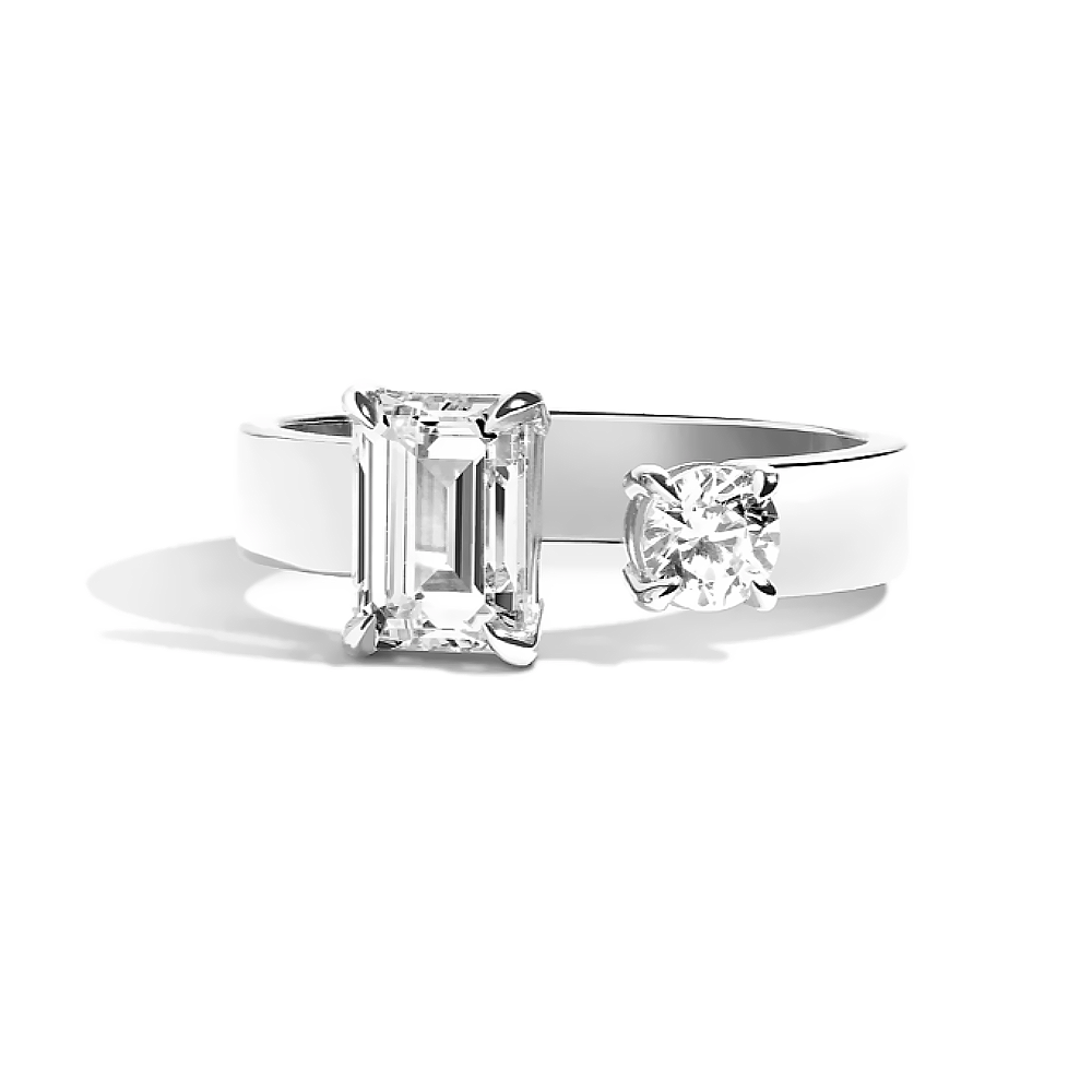 Diamond Ring Wedding Gold lab Grown 14k White Round Cut Toi Et Moi 1.25 Carat