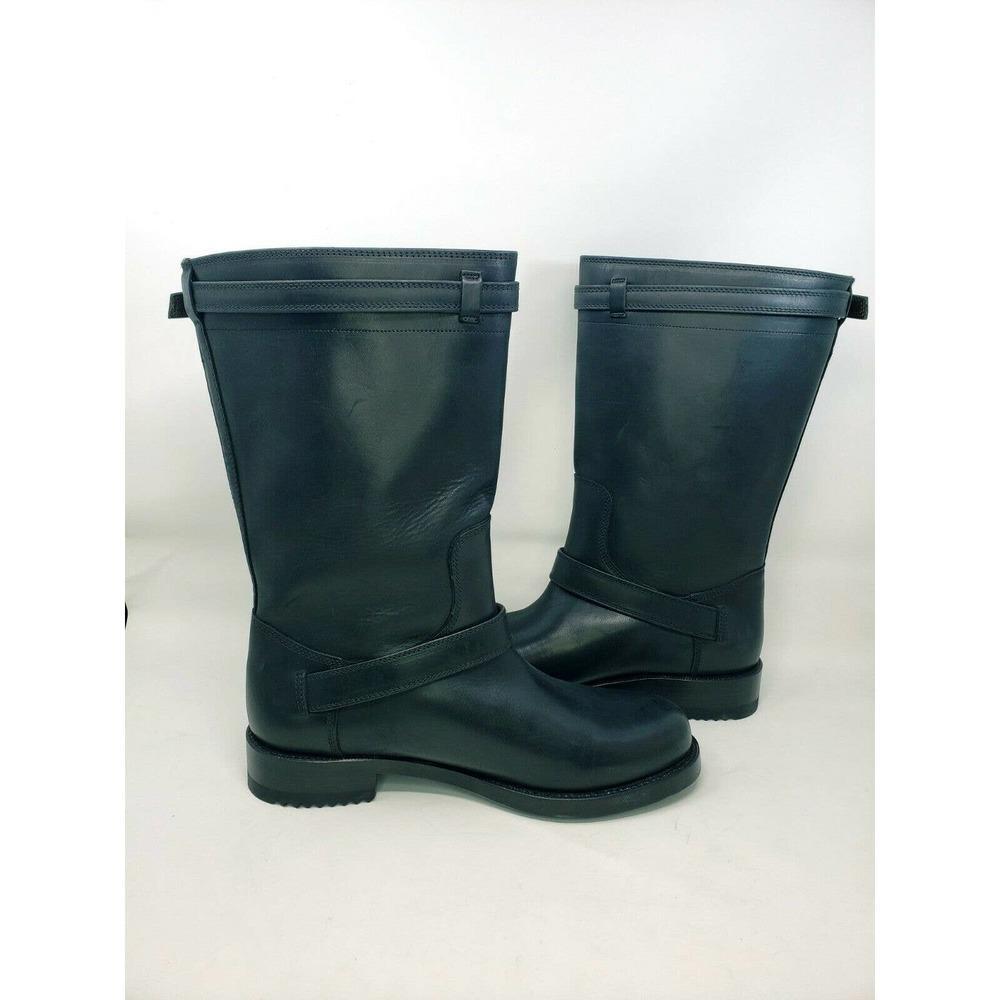 BOTTEGA VENETA Mens Black Leather Buckle/Zip Moto Boot Sz 44/10