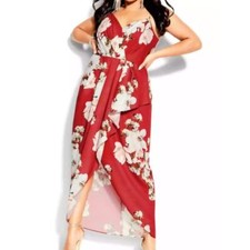 City Chic Plus Maxi Faux Wrap Lotus Ruffled Dress in Sacred Lotus Size 24