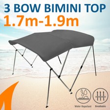 3 Bow 1.7m-1.9m Grey Boat Bimini Top Canopy Cover w/ Rear Poles & Sock