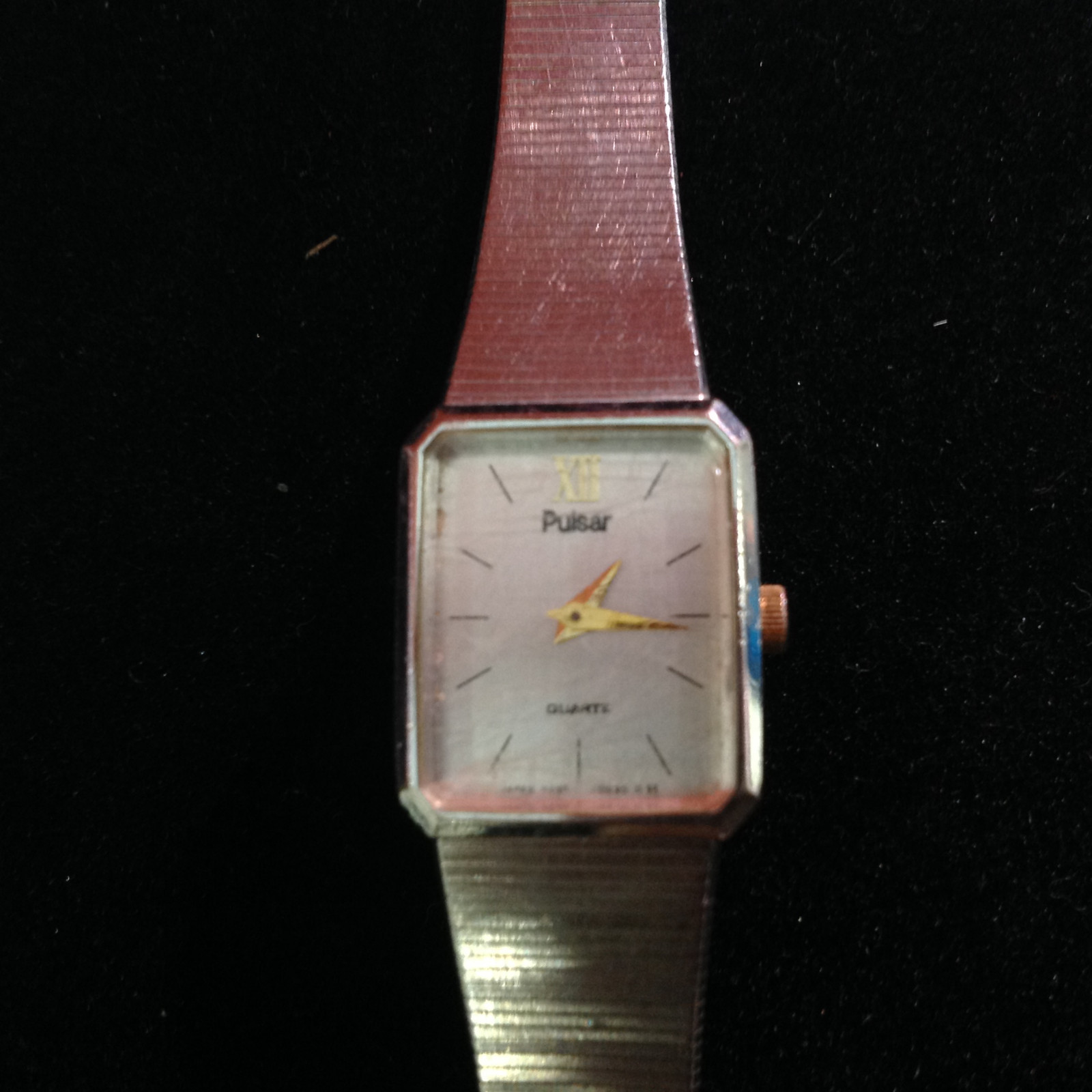 Pulsar Rectangle Face Silver Tone Hook Buckle Ban… - image 1