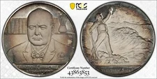 Med029 1965 Death of Winston Churchill Silver Medal 58 mm. 80 grams. PCGS SP68