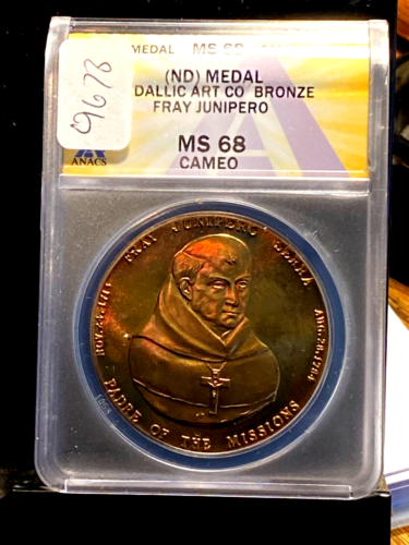 MA9678 Medallic Art ANACS MS68 Bronze CAMEO Toned Fray Juniper - Afbeelding 1 van 2