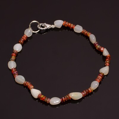 16.3 Ct Natural Welo Fire Ethiopian Opal Gemstone Smooth Beads Bracelet 8'' A3791
