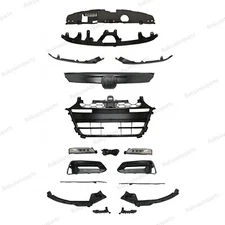 For Accord Sport 2018-2020 Gloss Black Grille Fog Light Trim Bumper Brackets Set