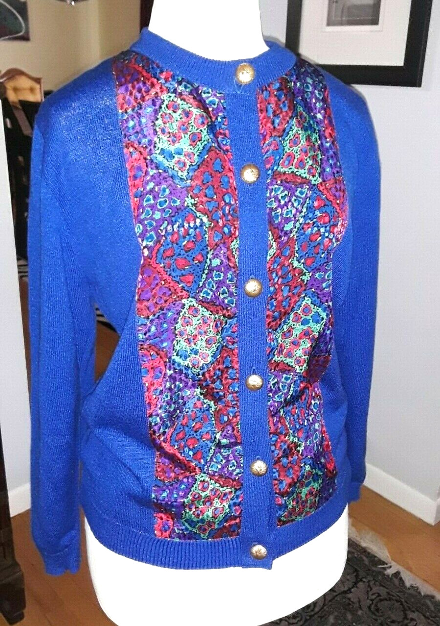 Vtg Castlebrook Royal Blue Patchwork Button Up Lo… - image 3