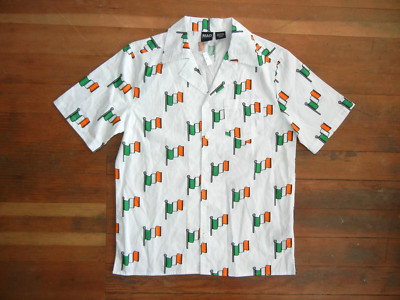 Mad Engine IRELAND White Cotton IRISH FLAG BUTTON-UP SHIRT Olympic Team Men's M