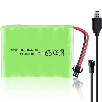 6V 2400mAh Batterie NiMH Akku SM-2P Stecker mit USB Ladekabel für RC Auto Truck