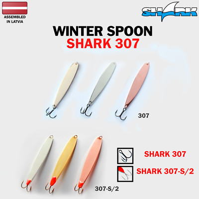 307 SHARK ICE FISHING SPOON, Galvanic, Brass, 30,40,50,60 mm, Vertical Jig, VMC