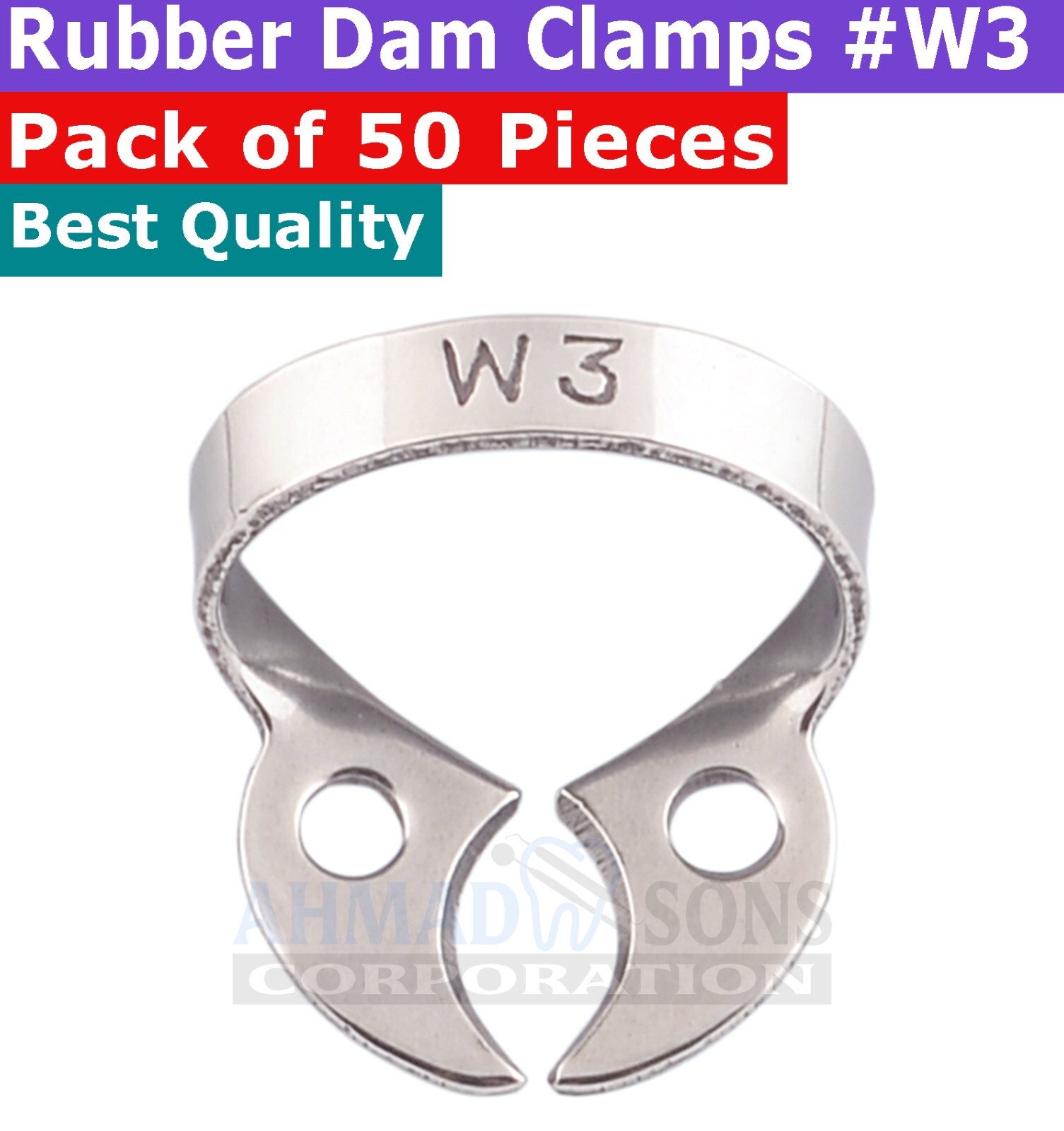 Pack of 50 Endodontic Rubber Dam Clamp W3 Dental Instruments Small Lower Molars eBay