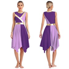 US Women Color Block Praise Robe Sleeveless Metallic Church Liturgical Dance