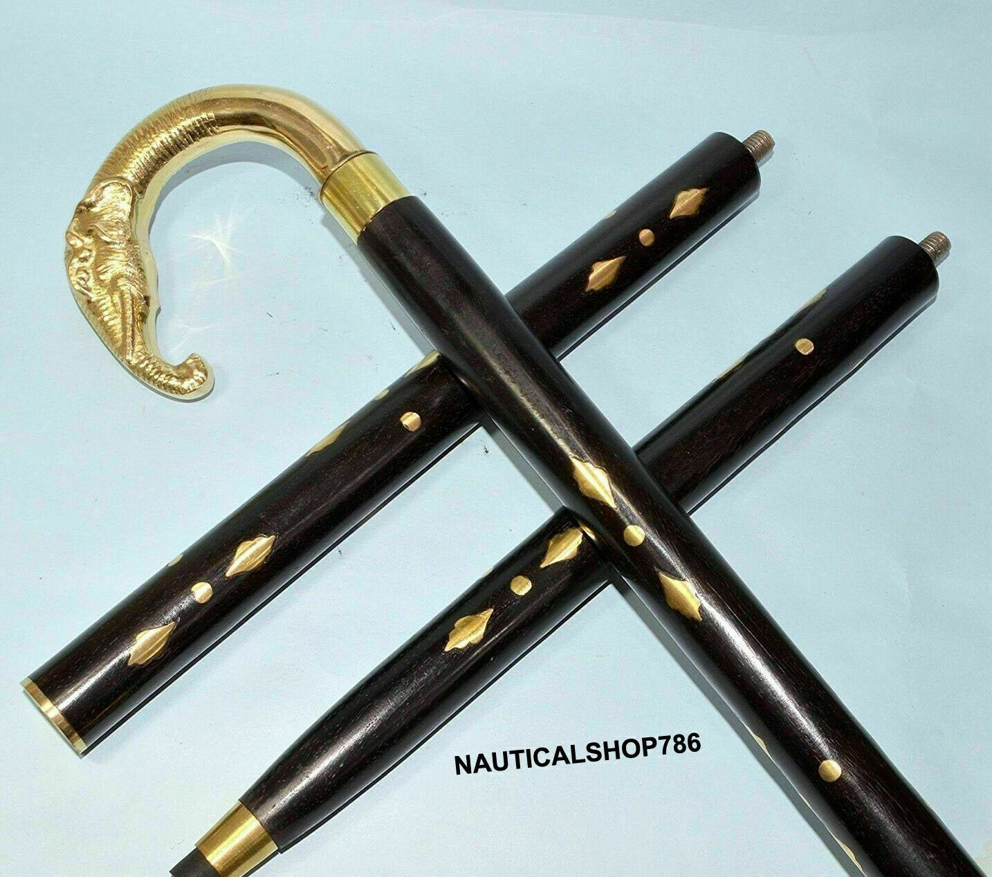 Solid Brass Elephant Nautical Head Handle Walking… - image 2