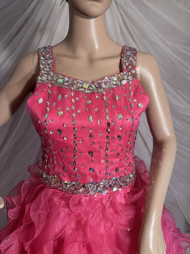 Pink Maximalist Cupcake Ruffly Iridescent Beaded Girls Organza Formal Gown - Picture 3 of 24
