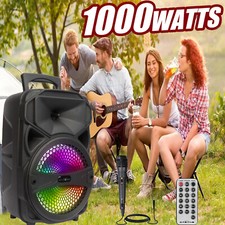 1000W Portable FM Bluetooth Speaker 8" Subwoofer Party Sound System LED MIC USB