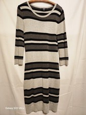 Premise Sweater Dress Grey Black Charcoal Stripe Long Sleeve  Size M Women Soft.