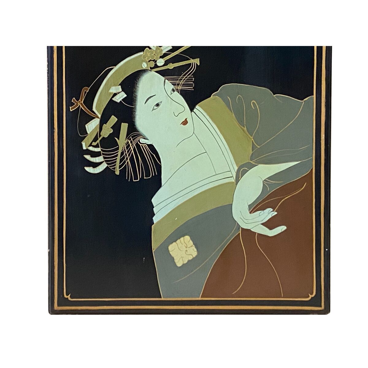Vintage Wood Asian Japanese Lady Lacquer Wall Painting Art ws3410S Vintage Wood Asian Japanese Lady Lacquer Wall Painting Art ws3410S