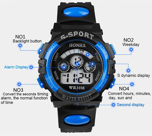 Digital LED Water Resist Sport Watch Wrist Backlit For Boys Girls Kids Unisex - Image 3 of 4