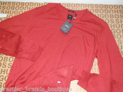 New Hugo Boss Mens Red Slim Fit Wool Silk Tailored Knitwear Jumper
