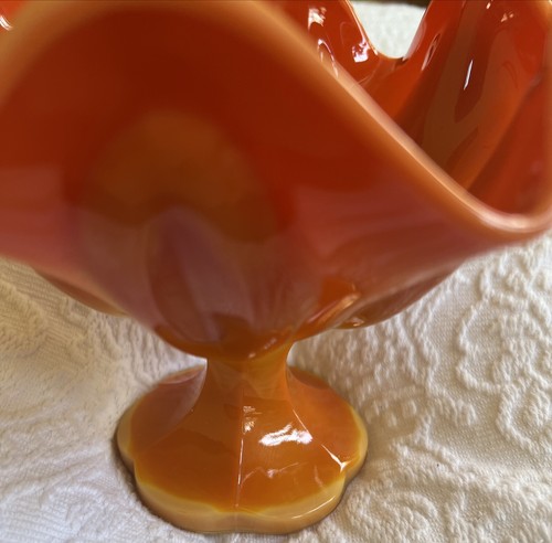 Antique MCM LE Smith Bittersweet Orange Swung Slag Glass Compote Pedestal Dish - Picture 13 of 14