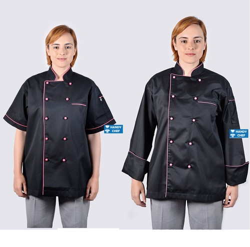 Black Chef Jackets with Pink Piping 