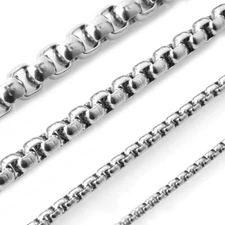 2/2.5/3/4/5mm 16-30" SMOOTH  BOX ROPE SILVER STAINLESS STEEL CHAIN NECKLACE