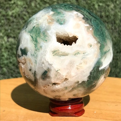380G Natural Aquatic agate Geode Quartz Ball Crystal Sphere Specimen Healing - Picture 11 of 22