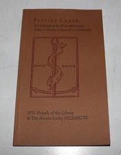 rare Festina Lente Alcuin Society Incunabula Manuzio Aldo catalog 1996 vg+/NM