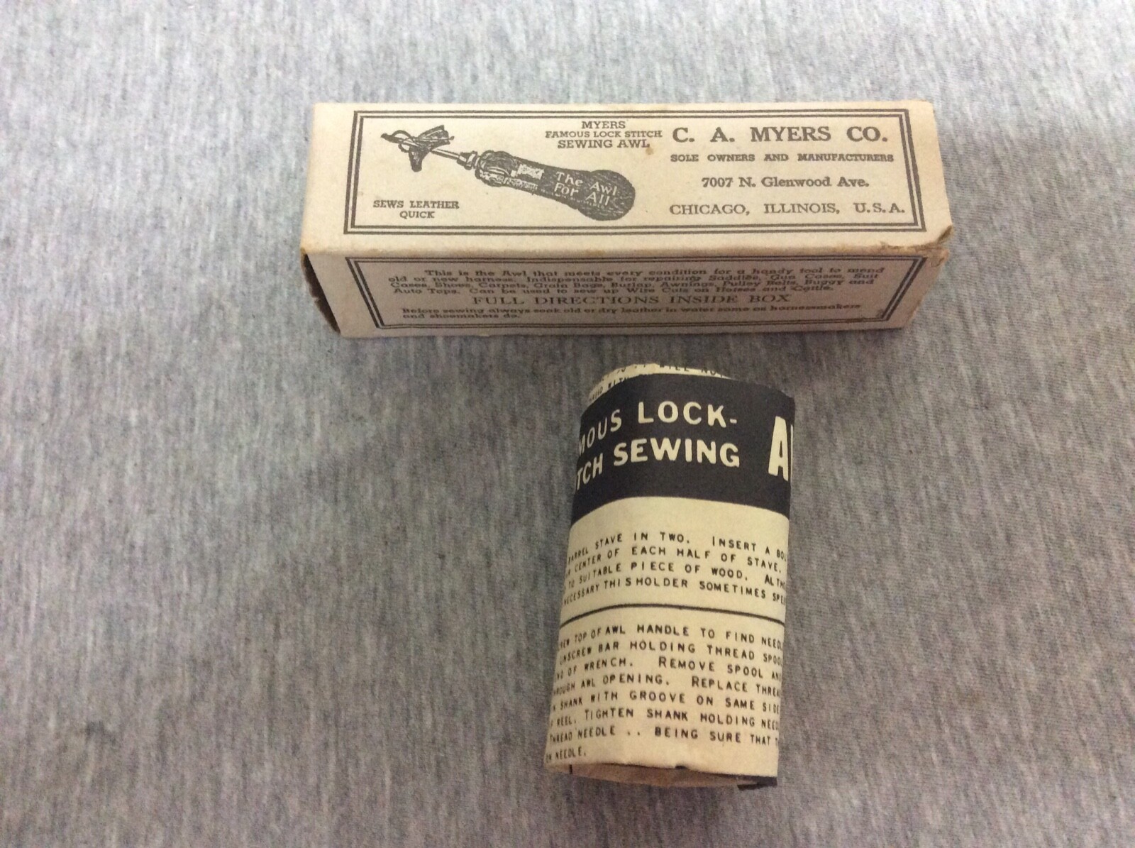 Vintage C. A. Myers Co. Lock Stitch Sewing Awl In Original Box