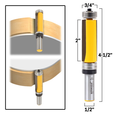 2'' Down Shear Flush Trim Top & Bottom Bearing Router Bit 1/2'' Shank Yonico 14128