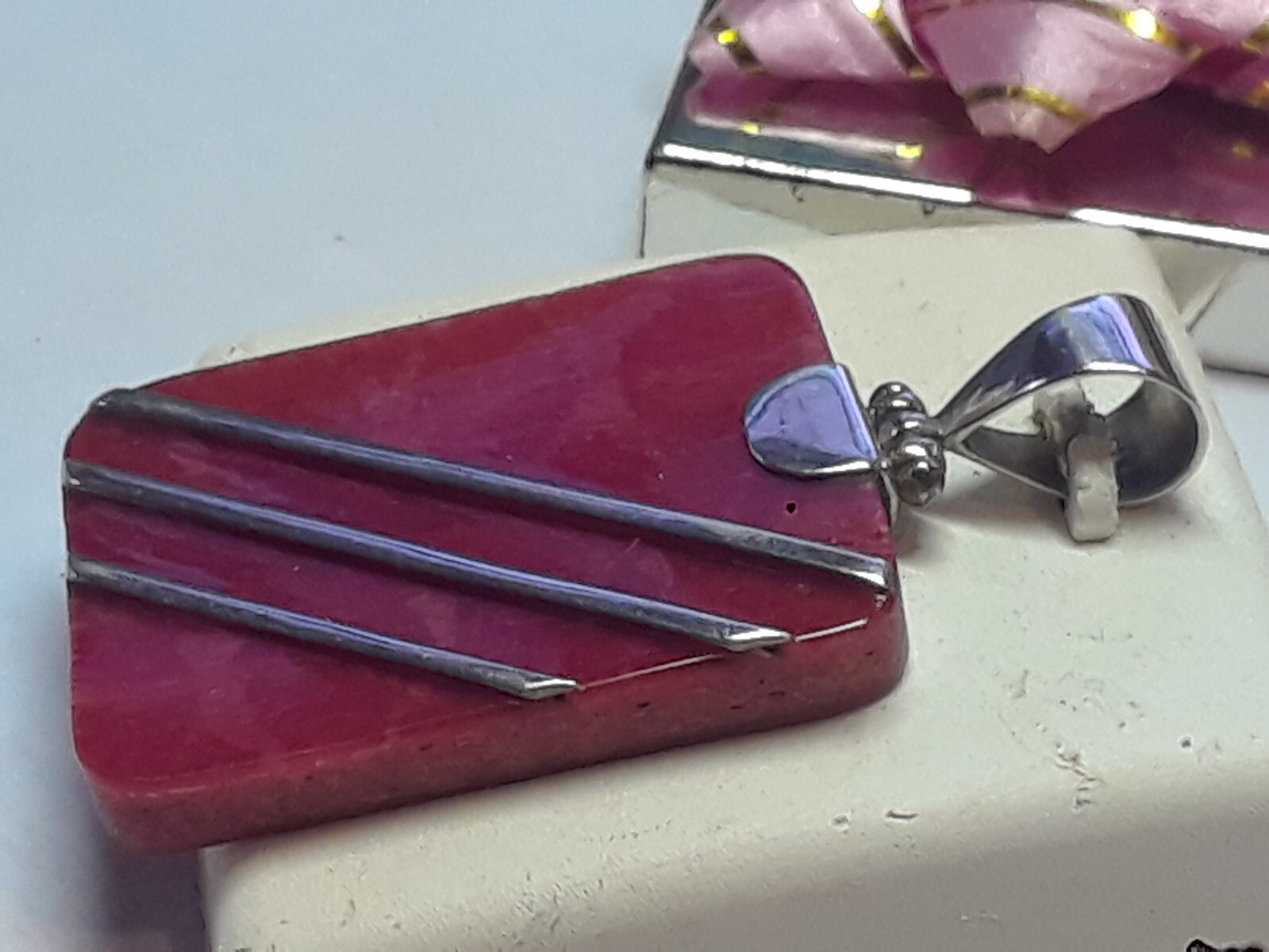 Estate Polish rectangular Red Jasper diagonal lin… - image 3