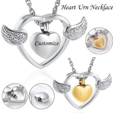 Heart Cremation Urn Necklace for Ashes Angel Wing Memorial Keepsake Ash Pendant