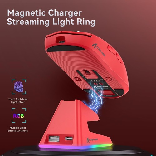 ATTACK SHARK X6 49g SUPERLIGHT Wireless Mouse Magnetic Charging Dock PAW3395 Red - Picture 3 of 9