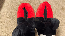 Disney Mickey Mouse Plush Slippers Red Black - Size 7 n can fit a 7.5