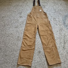 Carhartt Overalls R01 Mens 38x36 Brown Canvas Double Knee Fade Distressed Baggy