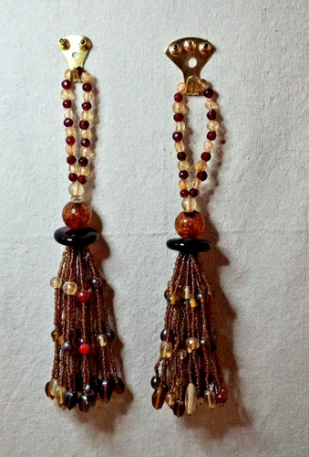 Two Gorgeous Vintage 9” Beaded Curtain Tie Back Tassel Brown/Black Orange