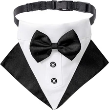 Formal Dog Tuxedo Wedding Pet Bandana Collar with Bow Tie, Adjustable Pet Bowtie