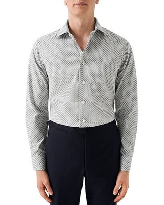 Eton Slim-Fit Medallion Button-Up Shirt Men's 15.5 39 Beige Button-Front Closure
