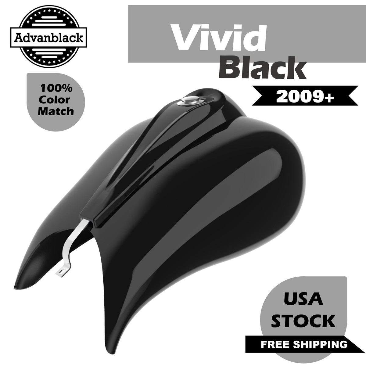 Vivid Black Stretched Tank Cover For 09+ Harley Touring Street
