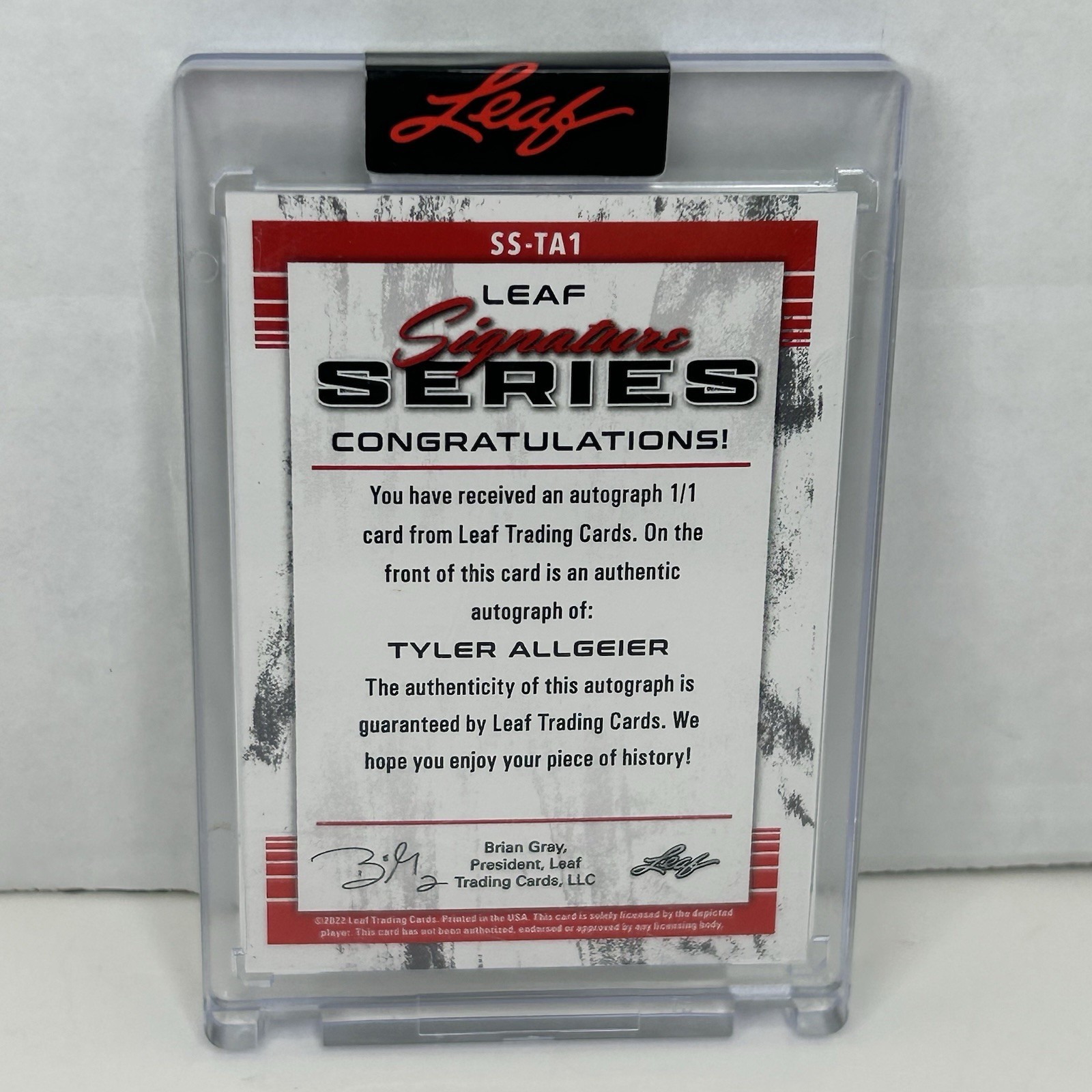 2022 Leaf Signature Series Football Tyler Allgeier #SS-TA1 Auto RC 1/1 Falcons view 2