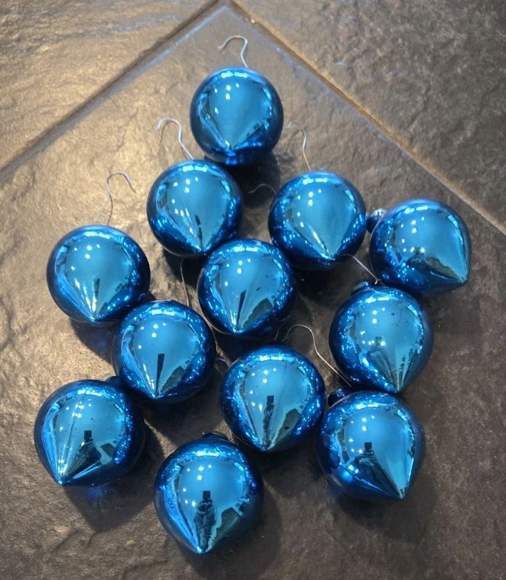 12 Vintage Paragon Blue Glass Teardrop Turnip Christmas Tree